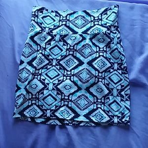 Teal and White Patterned Geometric Body-Con Skirt